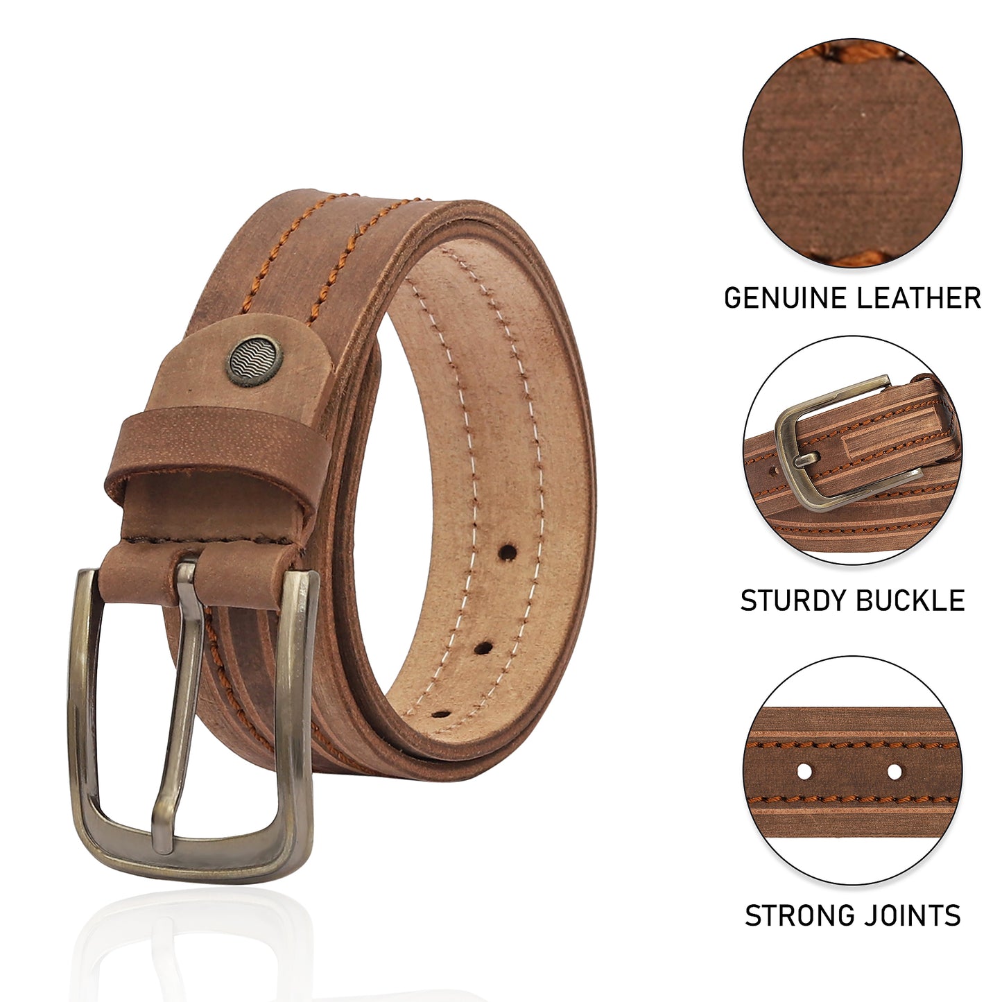 Criterion Brown Leather Belt, 100% Leather Belt